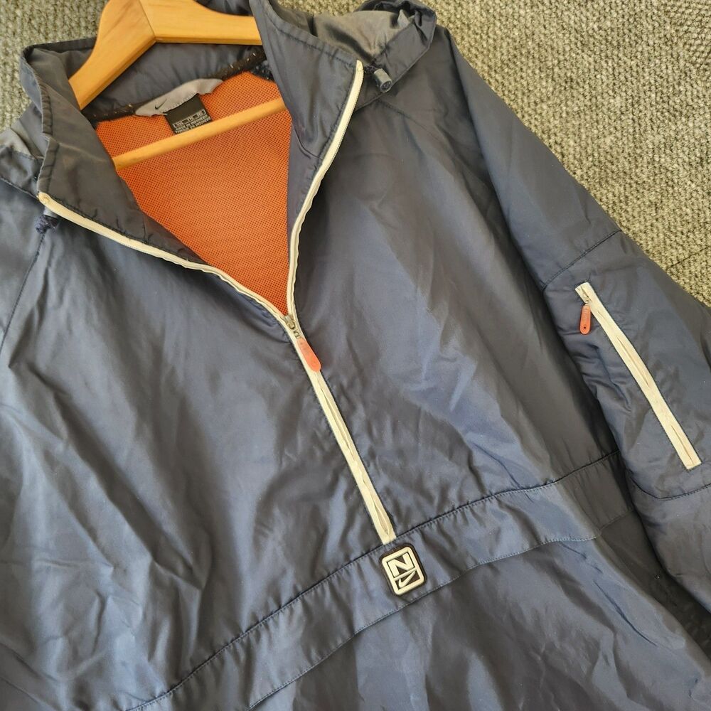 Vtg Y2K Nike Reflective 1/2 Zip Hooded Jacket Swoosh Mens XXL Navy Orange